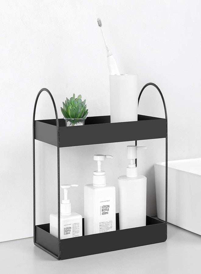 TechSrmaji 2-Tier Countertop Organizer Kitchen Shelf Vanity Tray Cosmetic Makeup Storage Kitchen Spice Rack Standing Shelf (Black-Metal),Cosmetics - Image 1